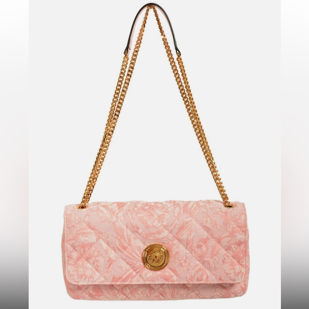 NEW Versace Women's Pink Jacquard Gold Medusa Quilted Bag w/COA (62000)